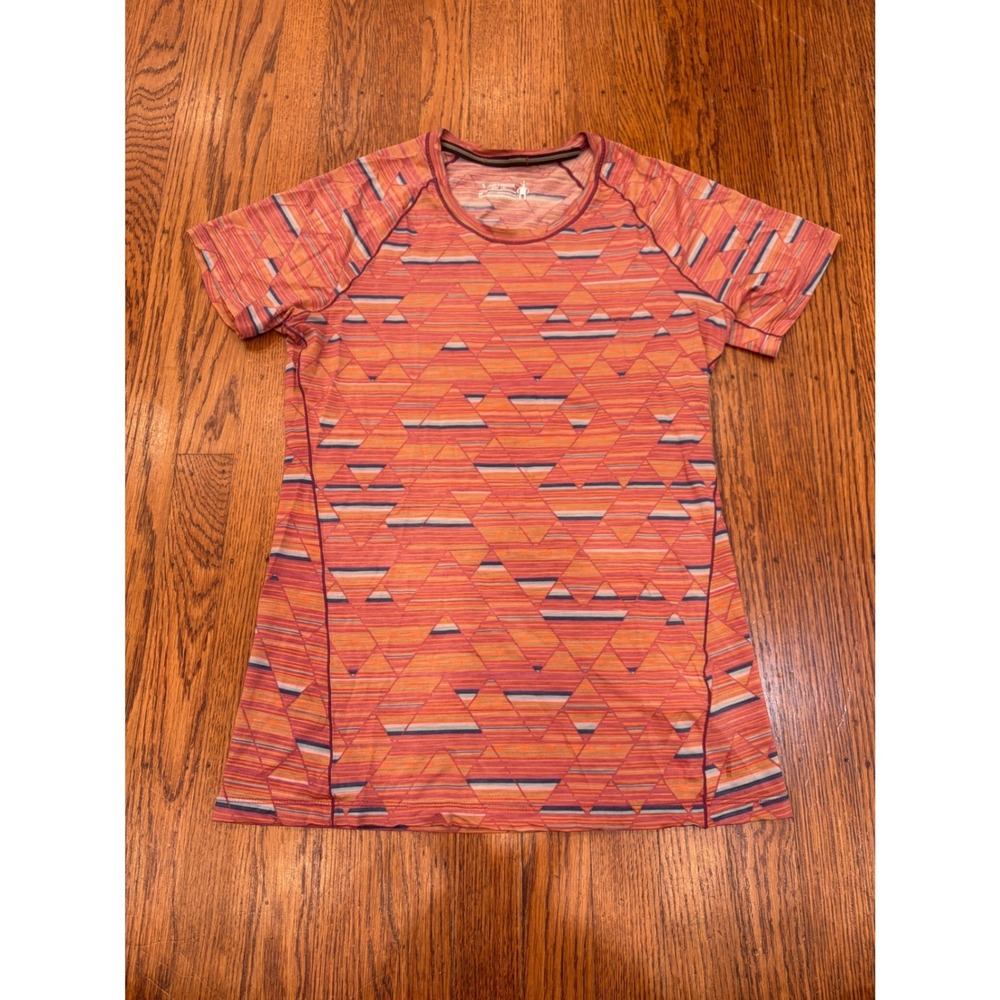 Smartwool Merino 150 Base Layer Top Womens Medium Pink Geometric Short Sleeve